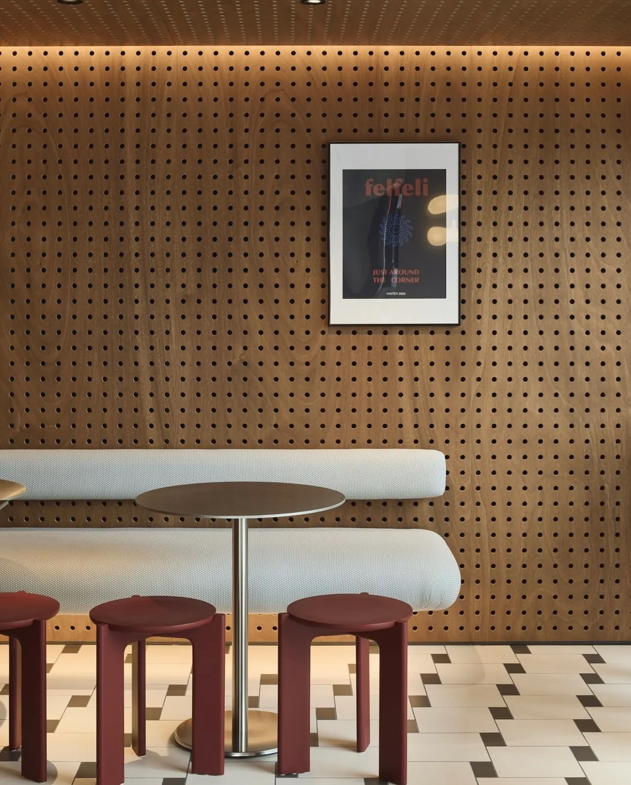 rWood - Perf — Perforated acoustic wood panels with FSC-certified veneer. Perforation patterns tuned for broadband absorption and a strong visual rhythm.